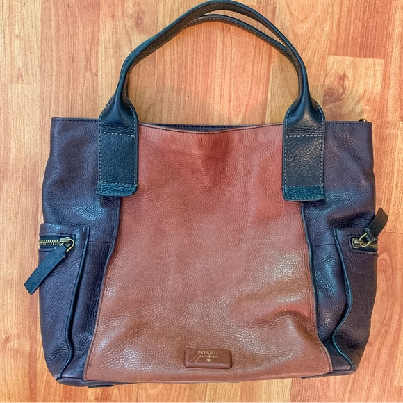 Fossil Brown and Black Soft Leather Satchel Handbag Purse Top Handle 3 Colorway - Picture 13 of 14
